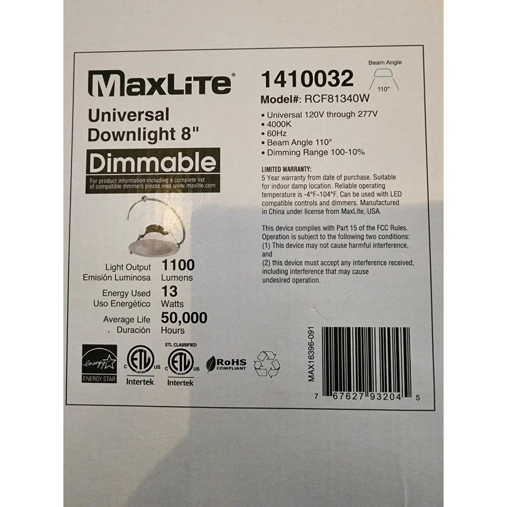 New MaxLite 1410032 Fixture UNIVERSAL DOWNLIGHT‎ 8
